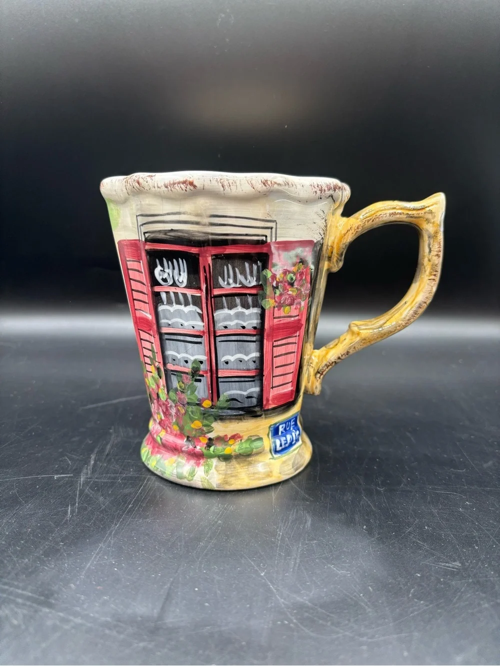 Rue de Paris Handpainted Mug Tabletops Unlimited Large Handle Coffee 5 1/2” Tall